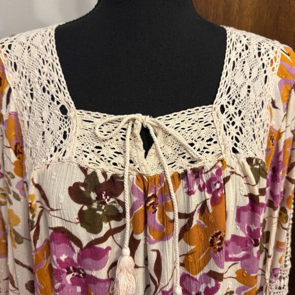 Angie Blouse Medium Womens Top Boho Peasant Cottagecore Crocheted Accents - Picture 3 of 8